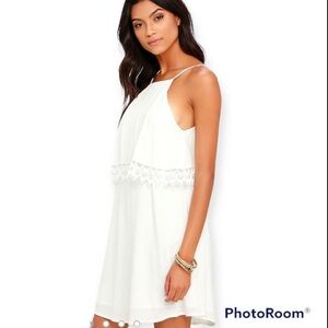 Lulu's Flamenco Fling Ivory Lace Flirty spaghetti straps mini Dress